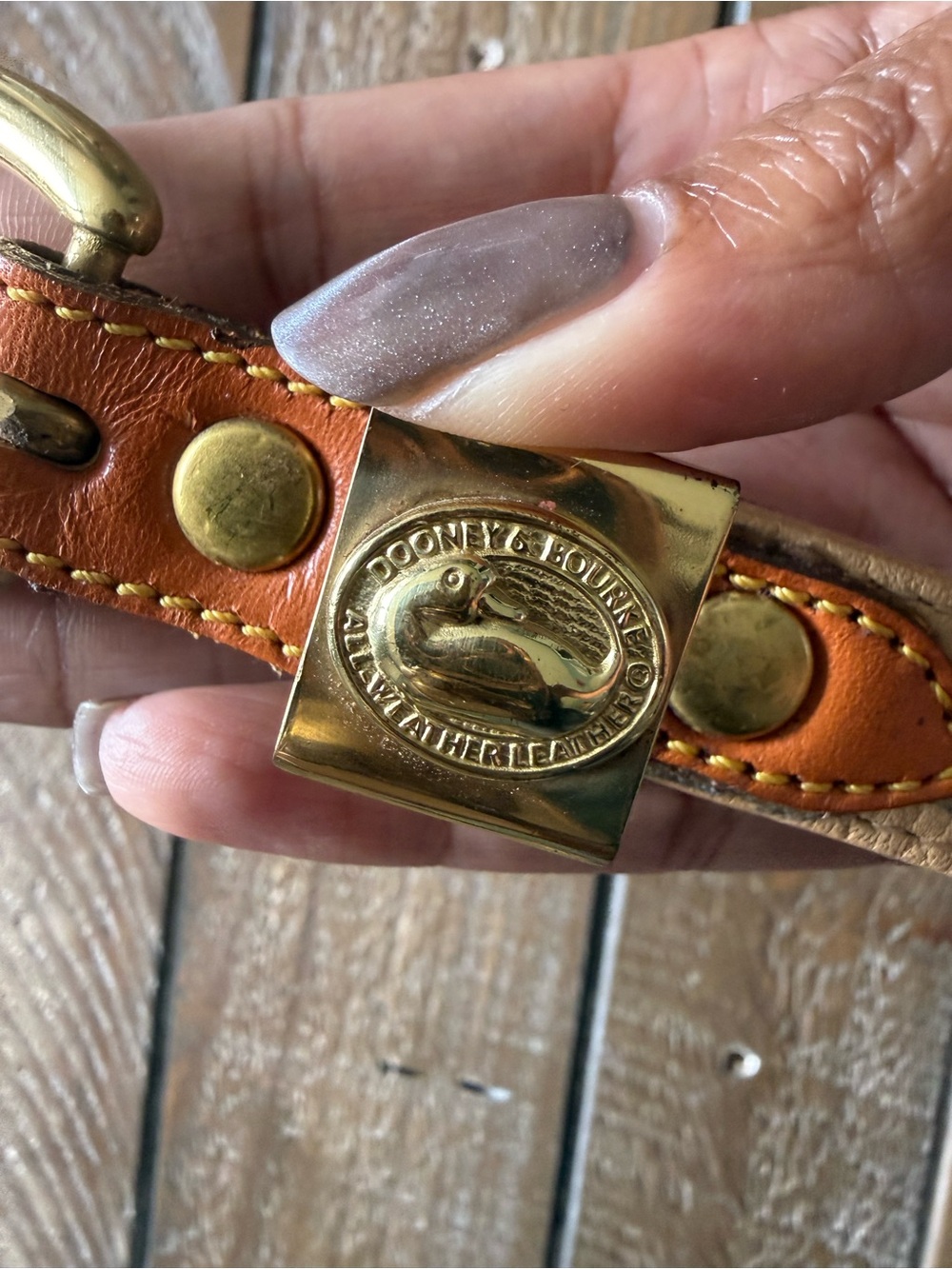 Vintage Dooney & Bourke Two-Tone Tan/Tobacco Leather Belt with Gold Hardware - Picture 2 of 8